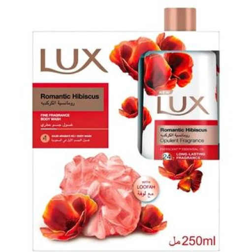 Lux Romantic Hibiscus Body Wash 250ml + Loofah